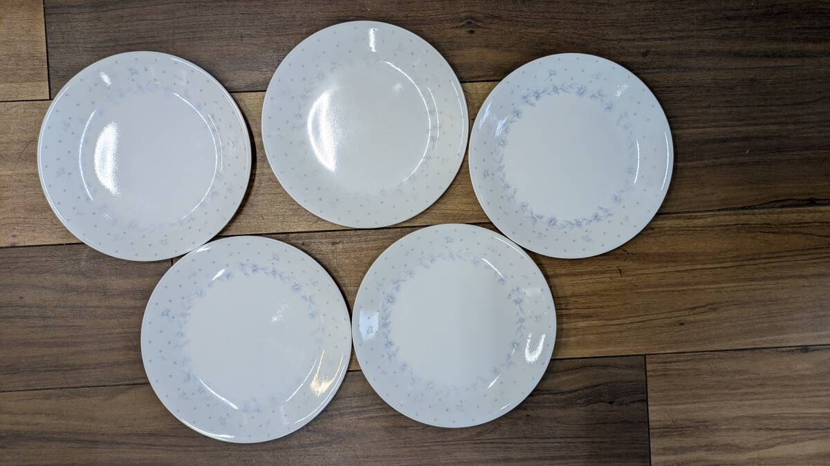 ◆コレール Corelle USA製　小花柄　プレート　5枚セット　ブルードット　皿　◆