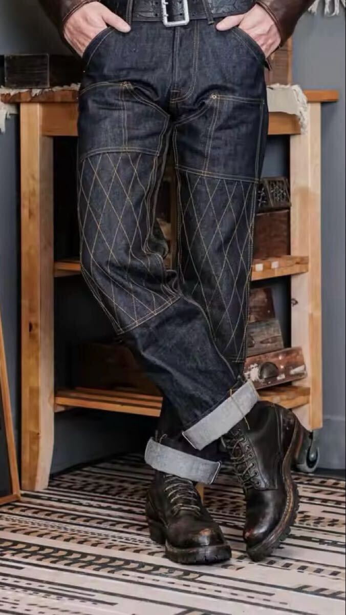 極厚 14oz ダブルニー デニム REAL SIMONS ワーク系 アメカジ モーターサイクル　ビンテージ復刻 XL セルビッジ　xlサイズ 90cm w34〜35