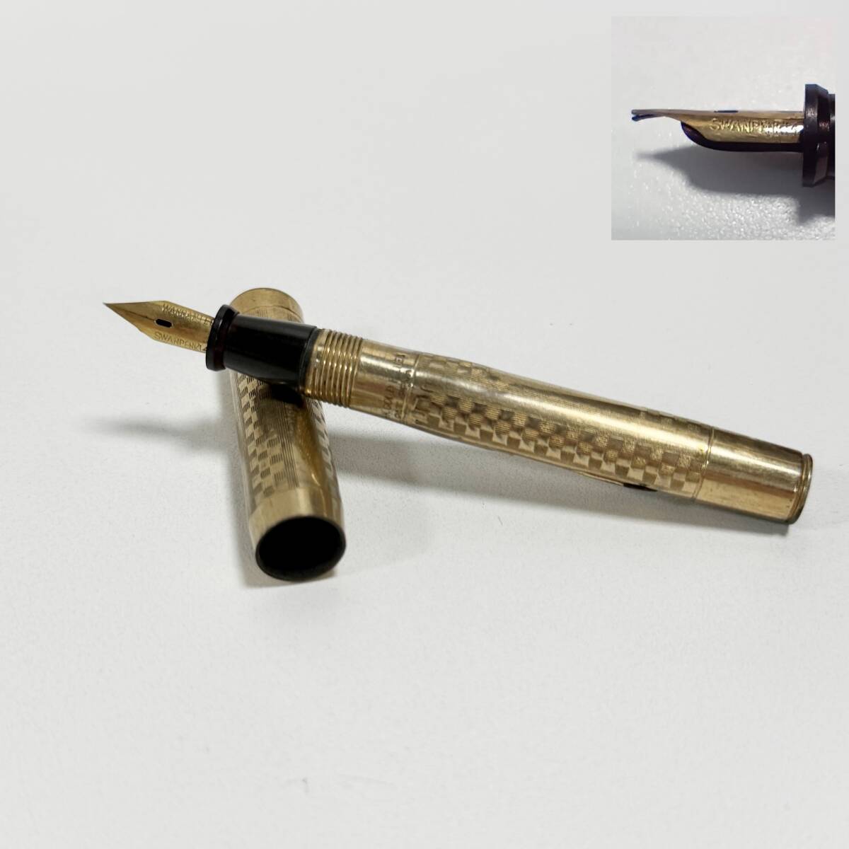 【54358V】万年筆 SWANPEN ペン先14K 刻印在 SUPERIOR 本体14K金張 ヴィンテージ ジャンク品 現状品