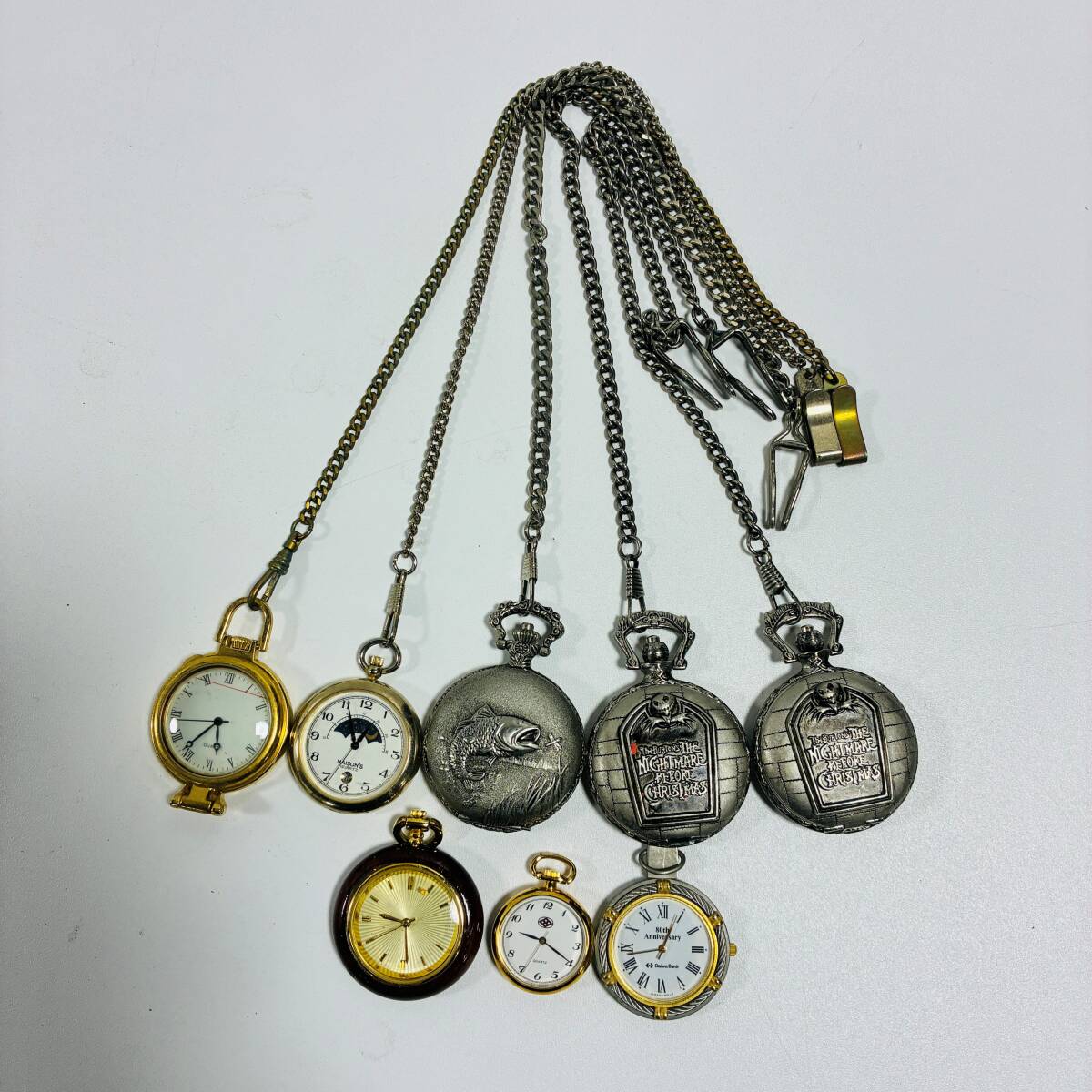 【54384C】懐中時計 まとめて8点セット ナイトメアー・ビフォア・クリスマス他 ジャンク品 レストア 現状品 経年保管品