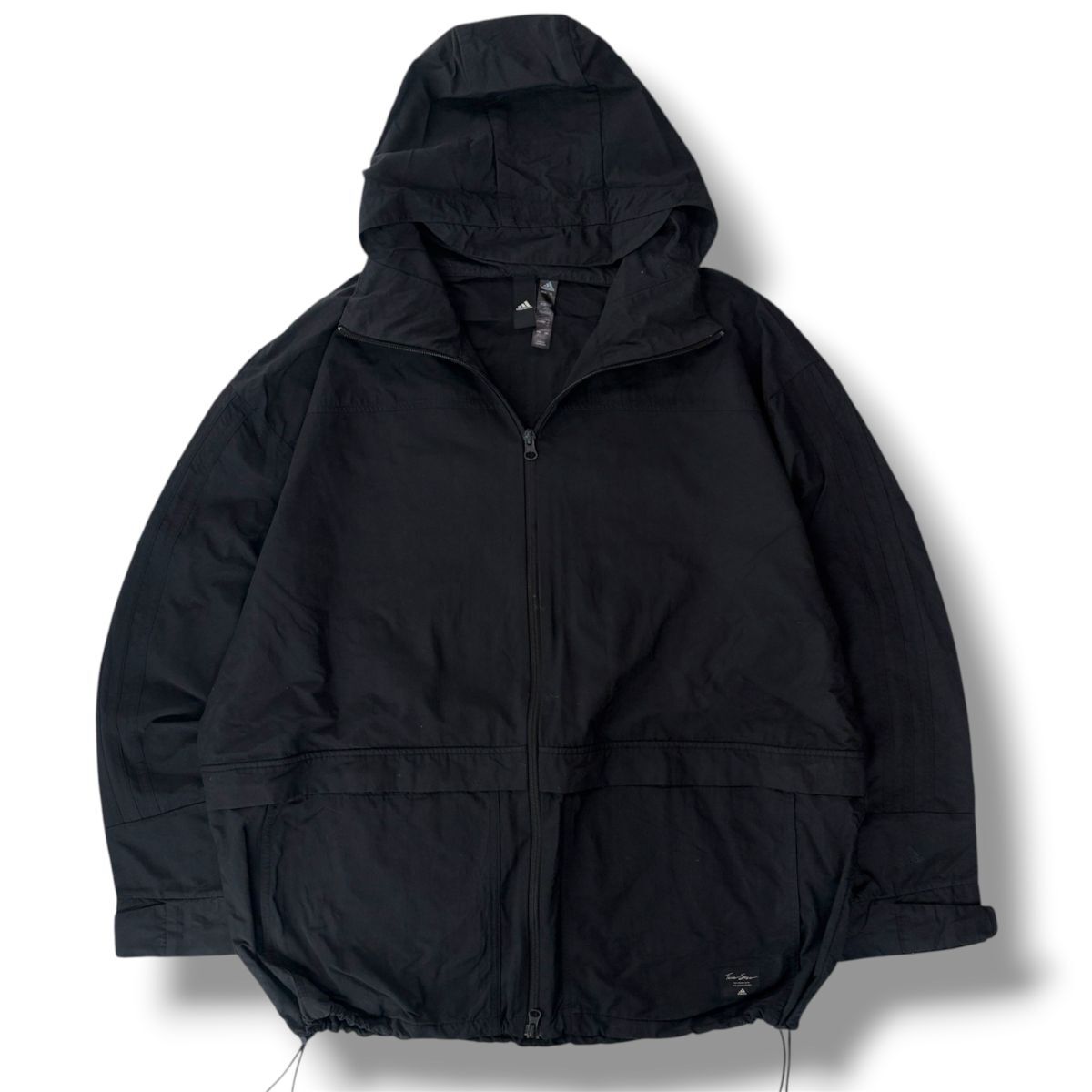 国内正規品★ adidas アディダス メンズ ジップアップ フード ナイロン ジャケット 黒 Oサイズ 大きめ オーバーサイズ ブルゾン アウター