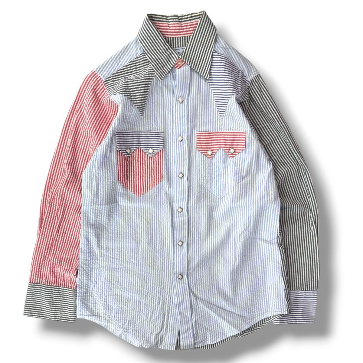 国内正規★アメリカ製 Rockmount Ranch Wear ロックマウント シアサッカー 切り返しデザイン 長袖ウエスタン マルチ ストライプ シャツ