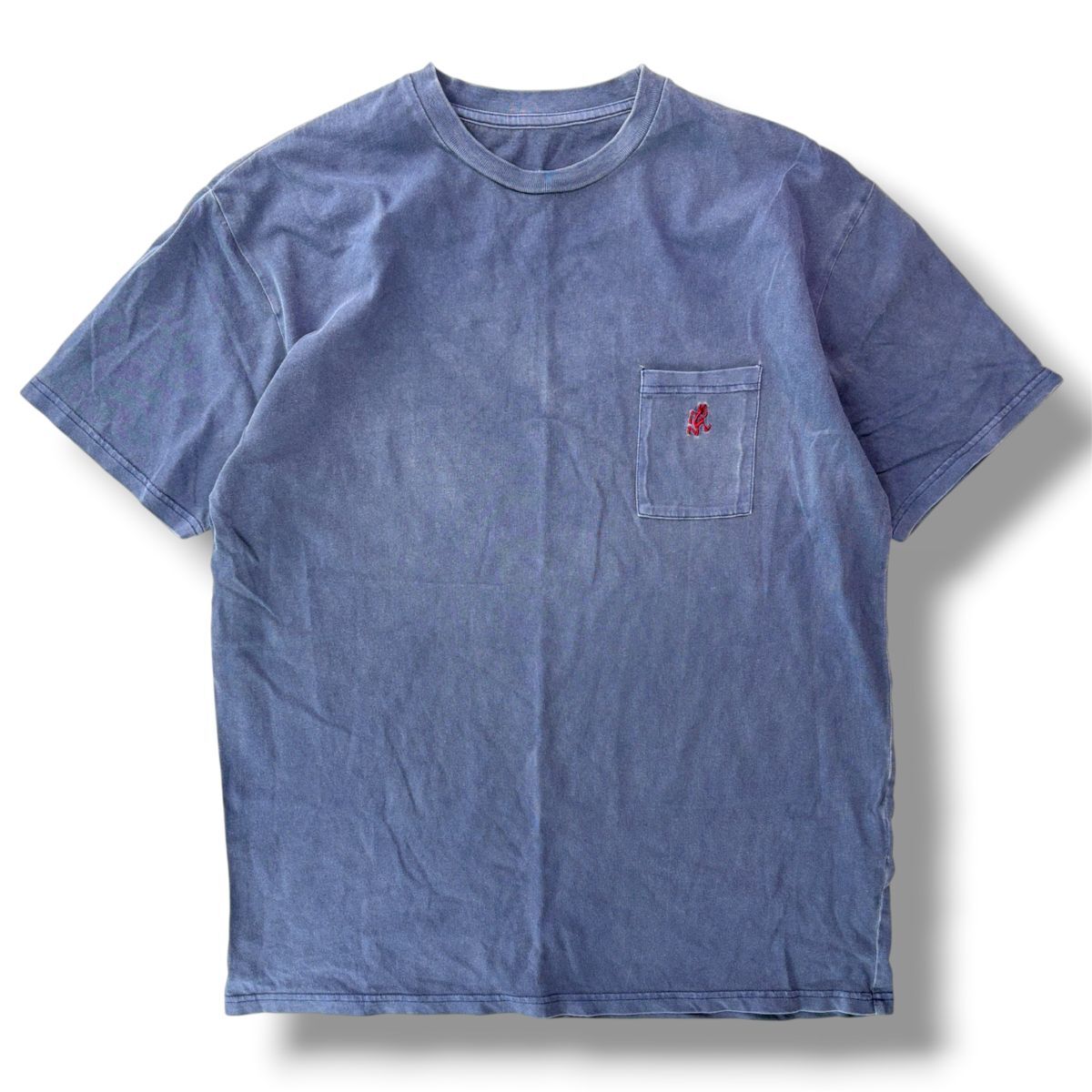 国内正規品★ Gramicci グラミチ ロゴ刺 半袖 ポケット Tシャツ ヴィンテージ ネイビー L ランニングマン フェード GUT-19S085