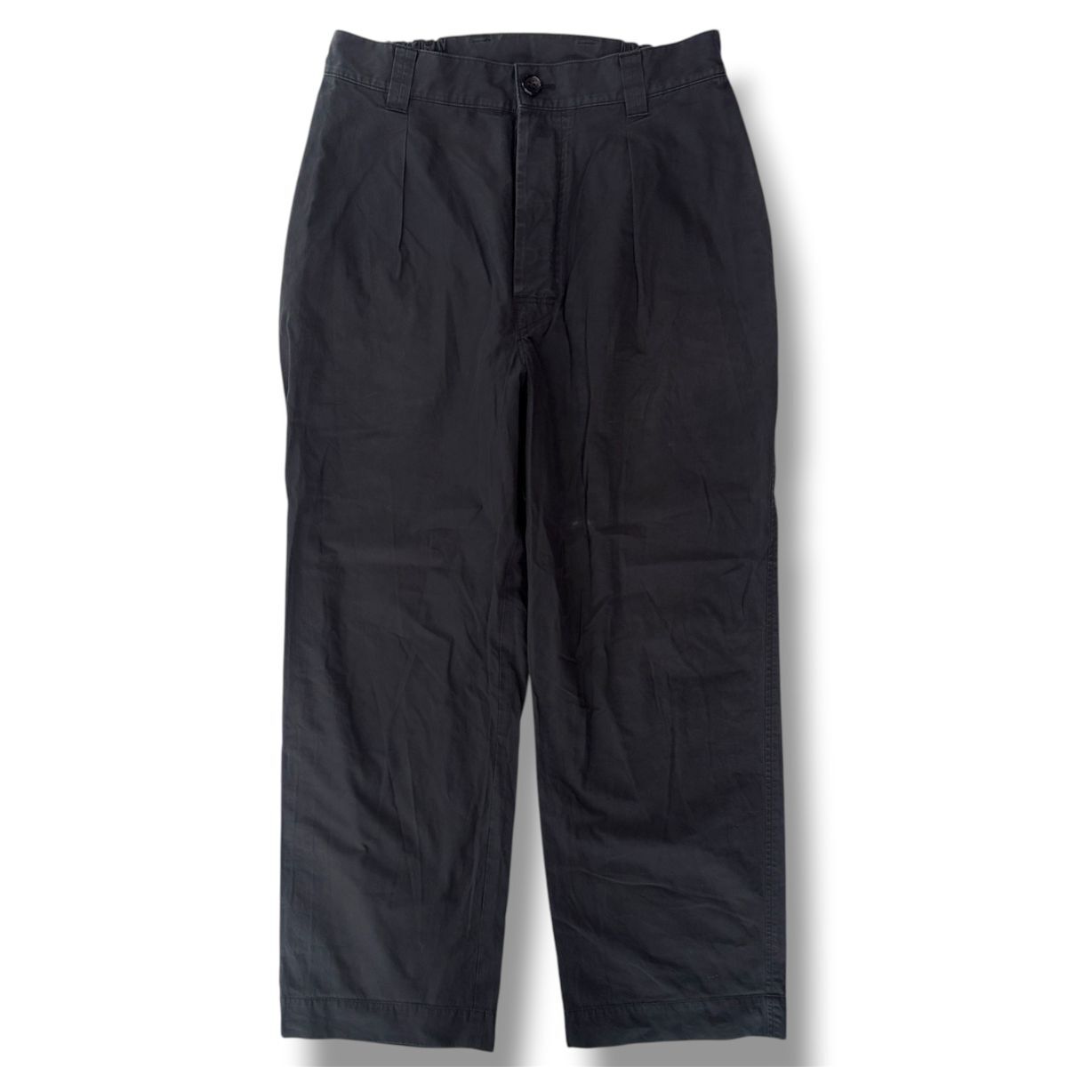 国内正規品★ MARGARET HOWELL マーガレットハウエル メンズ タック入り チノパン トラウザーパンツ 黒 Mサイズ 579-1140072 コットン 古着
