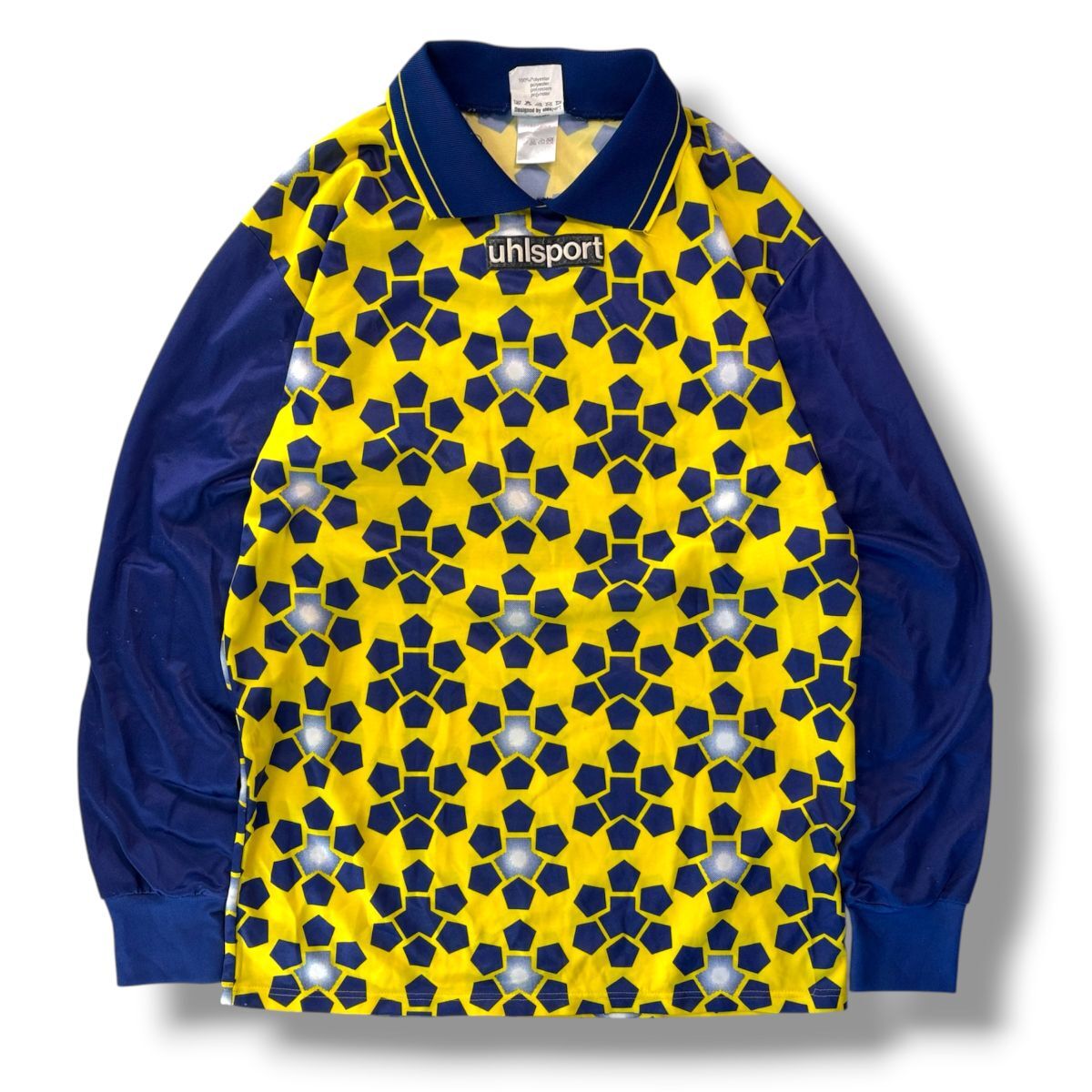 超希少★ uhlsport ウールシュポルト 90s ヴィンテージ・ゴールキーパー シャツ 幾何学模様 イエロー L 長袖 サッカー ユニフォーム 古着