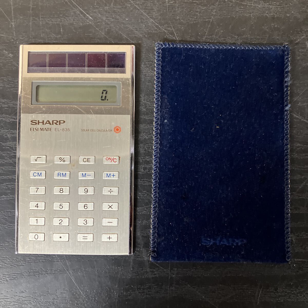 TKK416 SHARP ELSI MATE EL-835 シャープ エルシーメイト 薄型電卓 ソーラー ケース付き 動作品