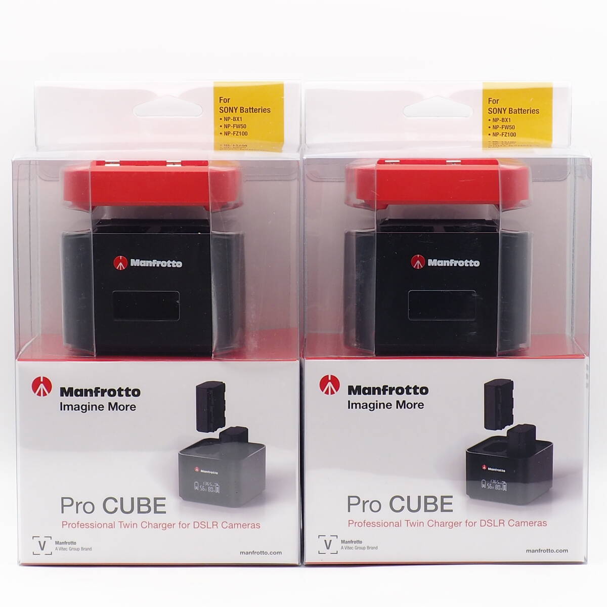 2台セット Manfrotto Pro CUBE 3 for SONY NP-FZ100 / NP-FW50 / NP-BX1 ツインチャージゃー 単3/4本 USB充電 同時にOK FX3 α1 α9 ZV-E10