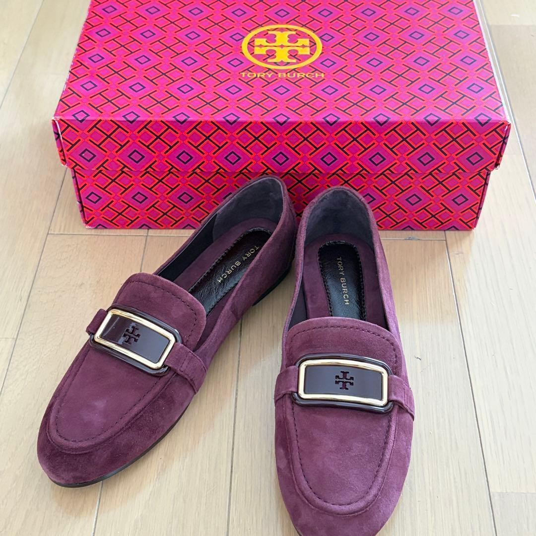 Tory Burch トリーバーチ スエード ローファー パープル 紫 22.5cm レディース 靴 本革 普段使い 未使用 コレクション 箱付き