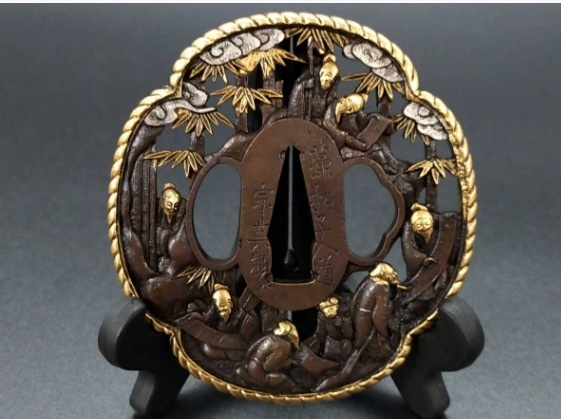 刀鍔　竹林七賢の図　銅地　絵金銀　日本刀装具　刀剣美術　鍔　つば　鐔　刀鐔　刀の鍔