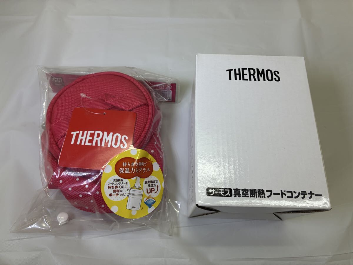 【未使用/長期保管品】THERMOS/サーモス フードコンテナー 0.3L/ポーチ 2点セット 真空断熱 レッド ピンクドット JBJ-300 REB-001