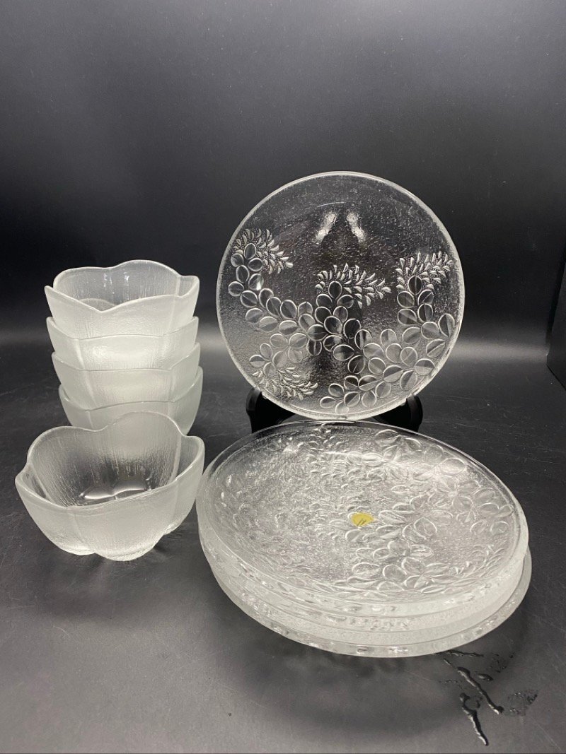 HOYA CORDIAL GLASS COLLECTION　ホヤ クリスタル　ガラス 皿５枚　たち吉　梅鉢５客　デザート椀 フルーツ皿☆ちょこオク☆80