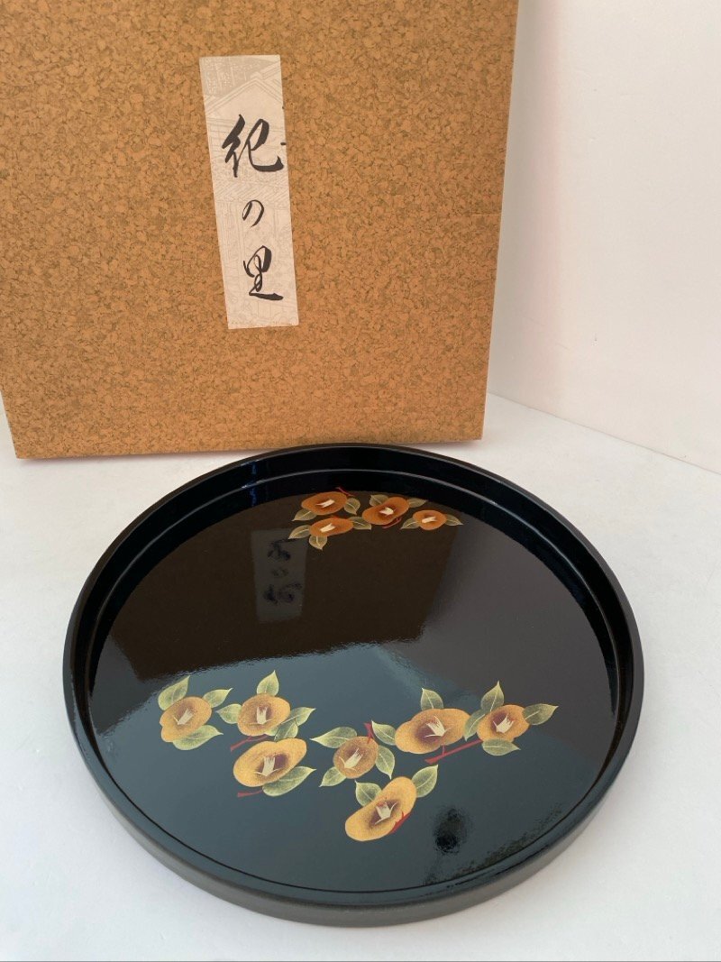 紀州塗 蒔絵 丸盆 33㎝ 紀の里 長期保管品 ☆ちょこオク☆80