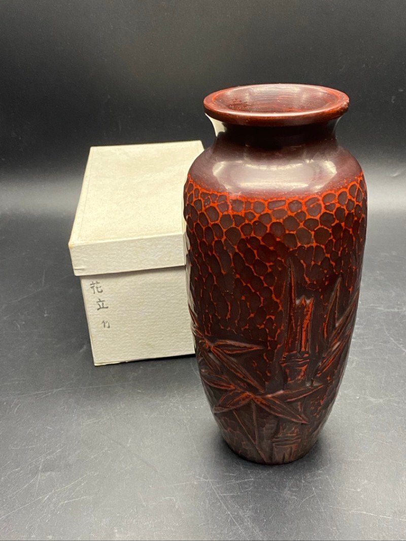 伝統工芸 鎌倉彫 花立 竹 花器 花入 長期保管品 インテリア　ディスプレイ ☆ちょこオク☆60
