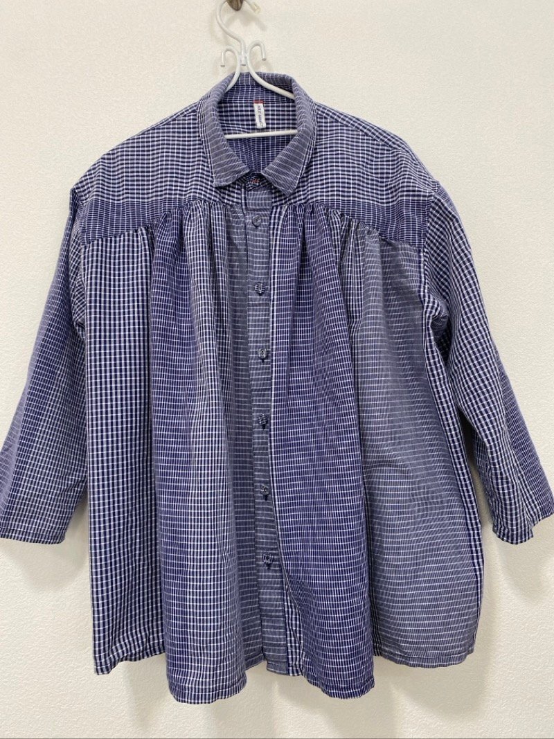 NATURAL LAUNDRY コットン リネン チェック シャツ トップスブラウス 7分 前開き サイズ2ナチュラルランドリー☆ちょこオク☆80