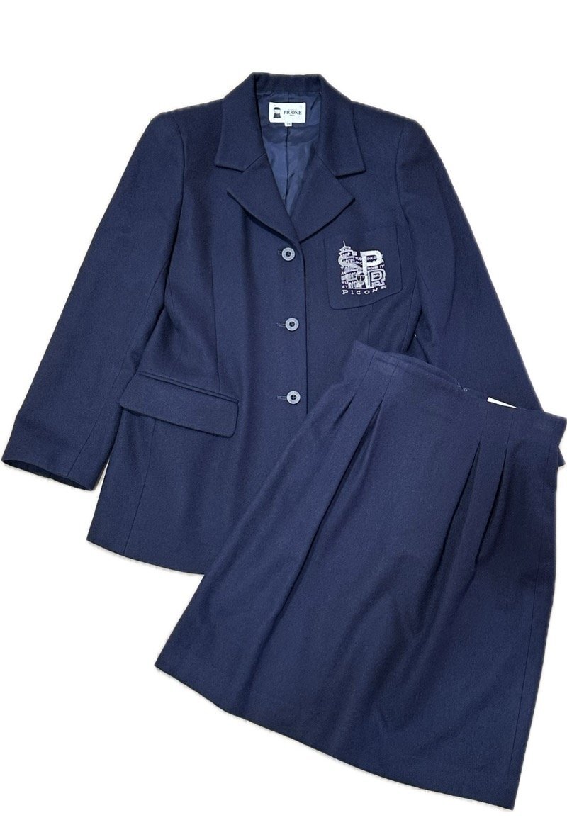 STUDIO PICONE セットアップ ジャケット スカート サイズ38 日本製 レトロ ネイビー スタジオピッコーネ ☆ちょこオク☆80服