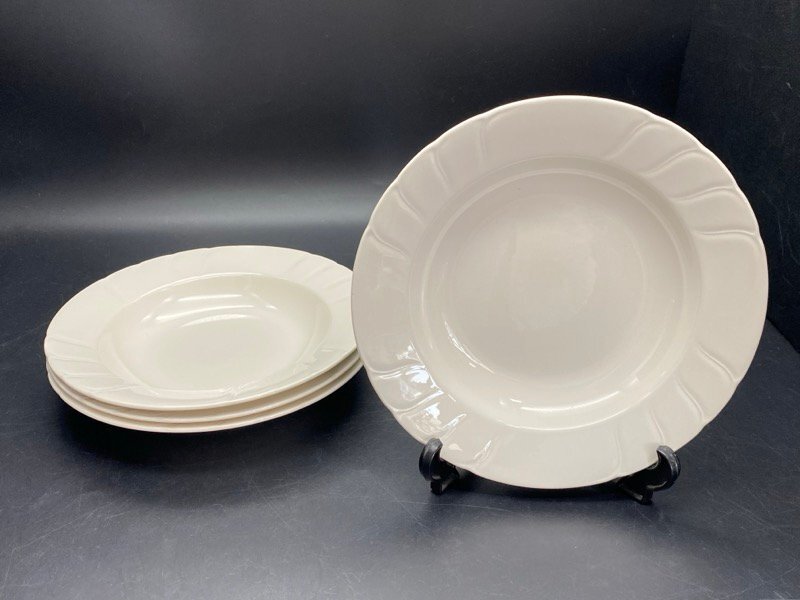 Noritake CRAFTONE 白無地プレート 4枚 中皿 波型レリーフ スープ カレー パスタ クラフト―ン ノリタケ ☆ちょこオク☆100