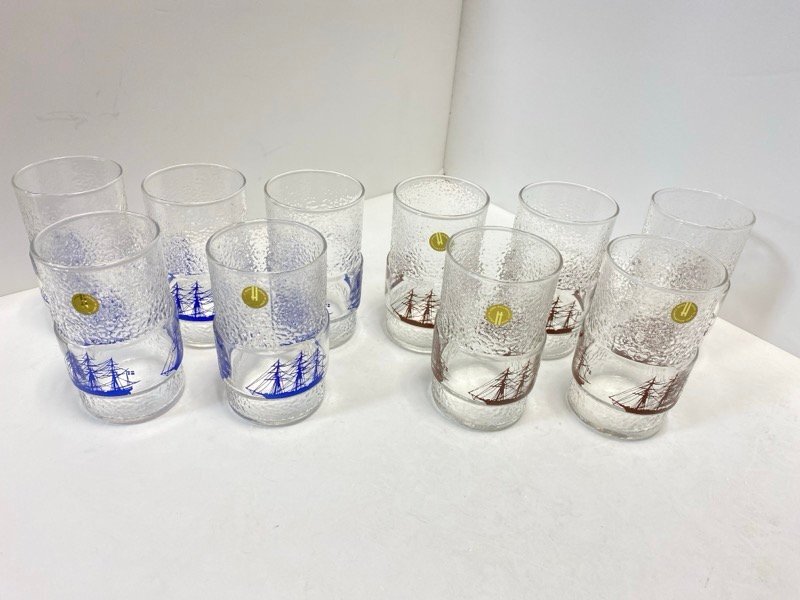 昭和レトロ HOYA タンブラー 10個 帆船 コップ グラス 長期保管品 ☆ちょこオク☆80