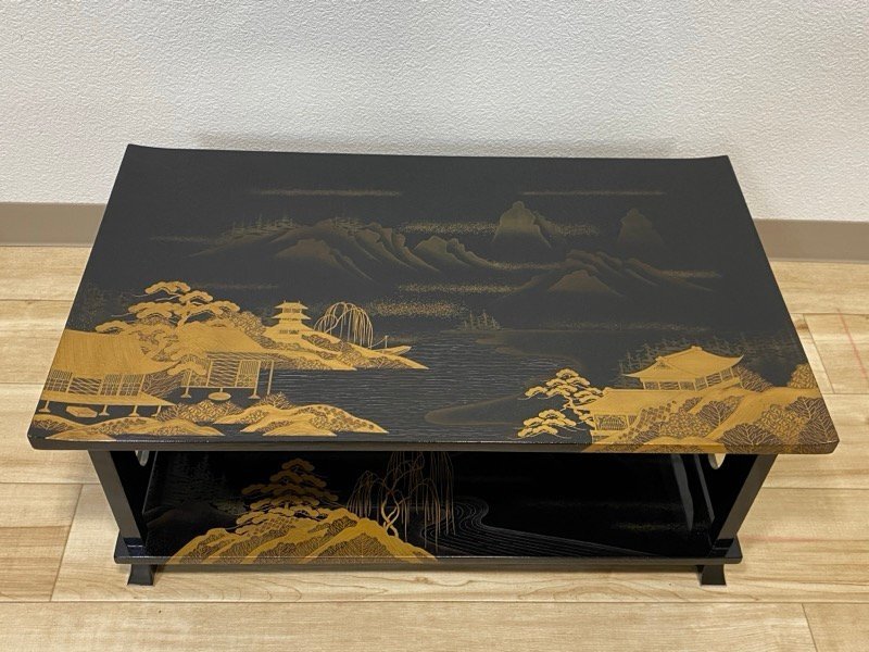 旧家蔵出し 山水蒔絵 冠卓 楼閣 共箱 古美術 アンティーク 飾台 インテリア ディスプレイ ☆ちょこオク☆140