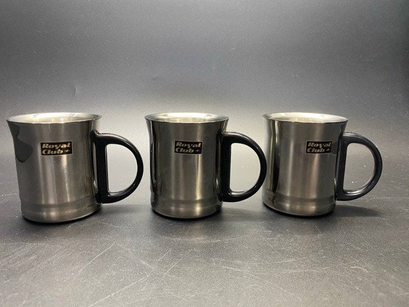 未使用 Royalclub ステンレス カップ コーヒー マグカップ レトロ 3客 ☆ちょこオク☆60