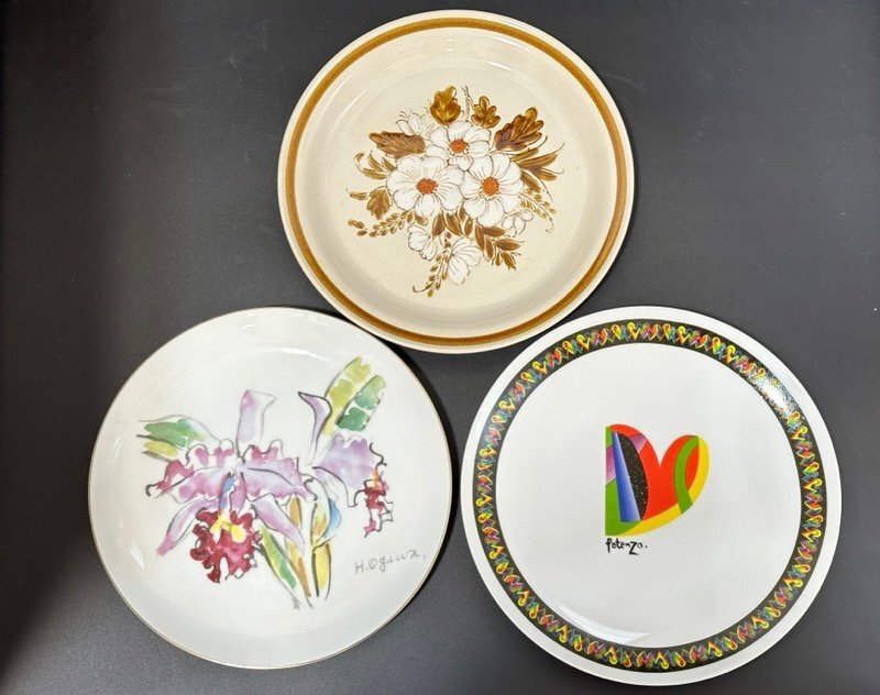 POTENZA NARUMI STONEWARE 飾皿 3枚 柄 花 花絵 骨董 インテリア 食器 ディスプレイ ☆ちょこオク☆雑貨80