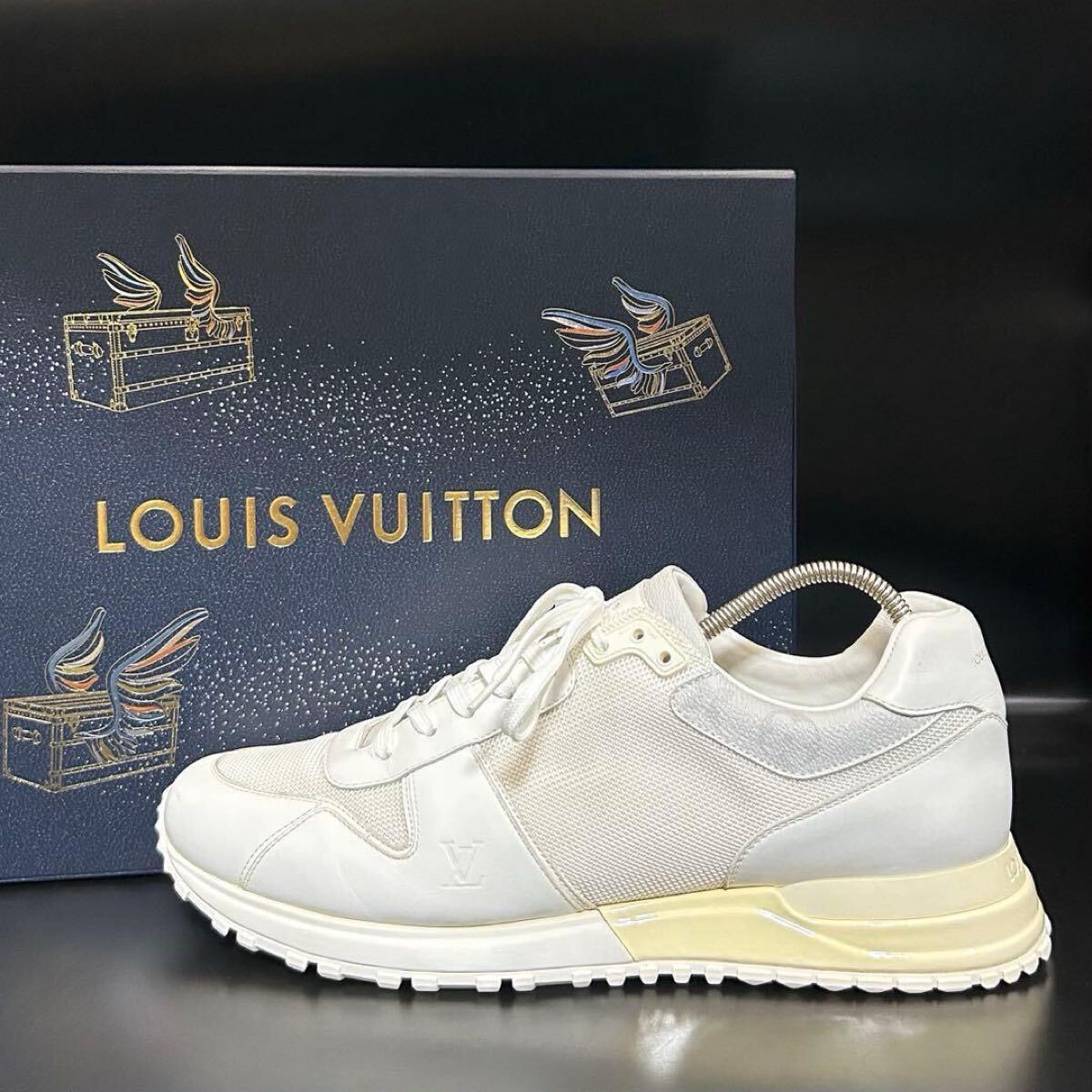 1円【美品】LOUIS VUITTON ルイヴィトン ランアウェイ スニーカー モノグラム LVロゴ メンズ レザー ホワイト 白 シューズ LVロゴ 29cm相当