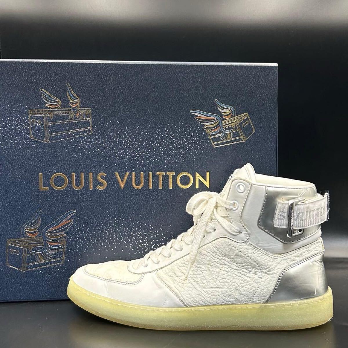 1円【美品】LOUIS VUITTON ルイヴィトン リヴォリライン スニーカー ハイカット モノグラム ロゴ メンズ レザー 白 シューズ 靴 26cm相当