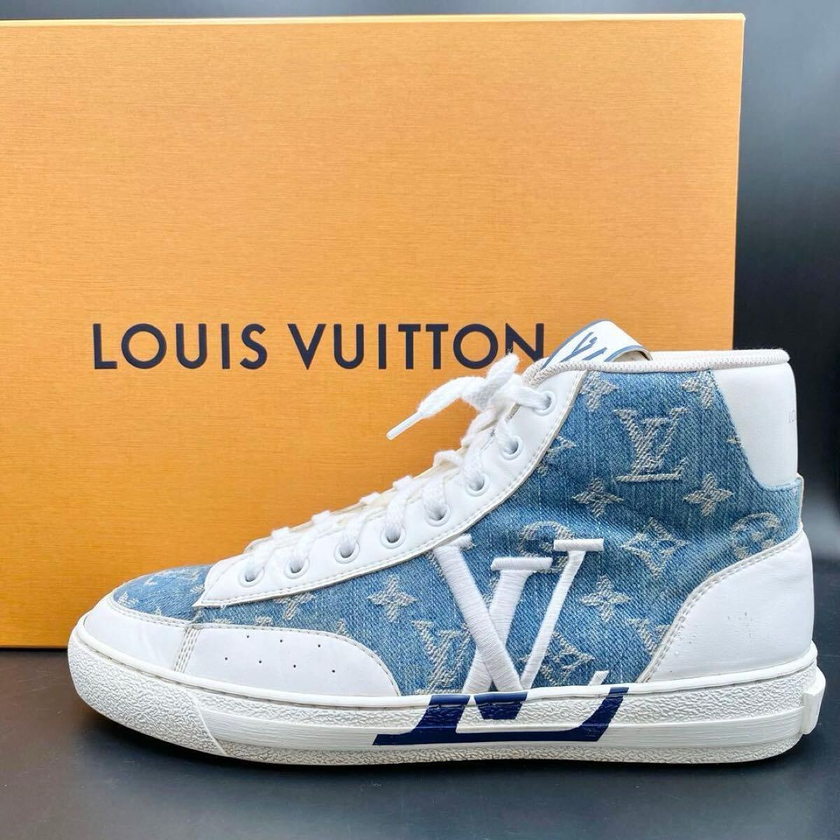 1円【王者の風格】LOUIS VUITTON ルイヴィトン チャーリーライン スニーカー ハイカット モノグラム メンズ デニム 23年製 レザー 25cm相当