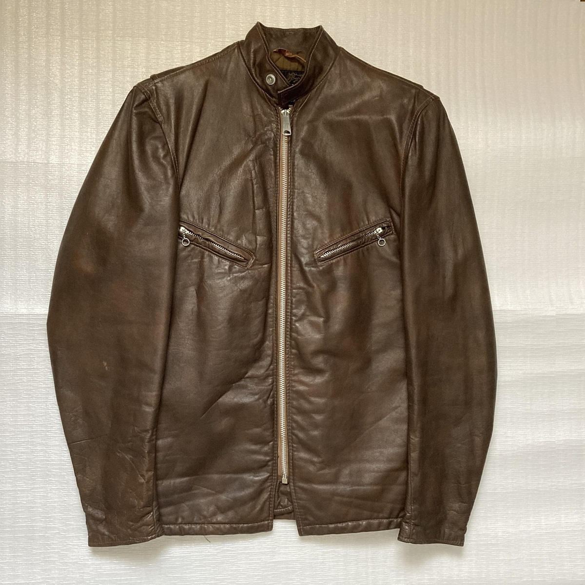 Schott 60's 黒タグ シングル レザージャケット ブラウン サイズ34 逆ハ ショット ビンテージ ヴィンテージ TALON ライダース USA