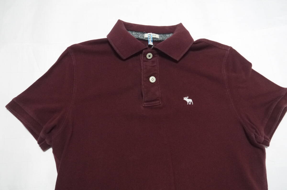 【美品・クリーニング済】Abercrombie&Fitch　アバクロ　半袖ポロシャツ　本物正規品　サイズS（日本サイズM）　バーガンディ　白ムース