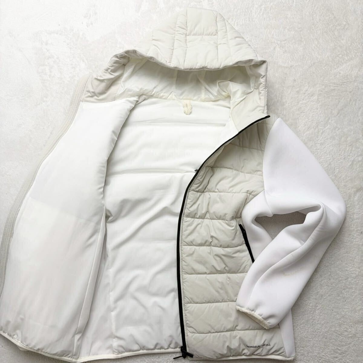3474 希少LL.XL MONSIEUR NICOLE ムッシュニコル 切替 ナイロン ストレッチ パーカー ホワイト 白 ブルゾン メンズ フード