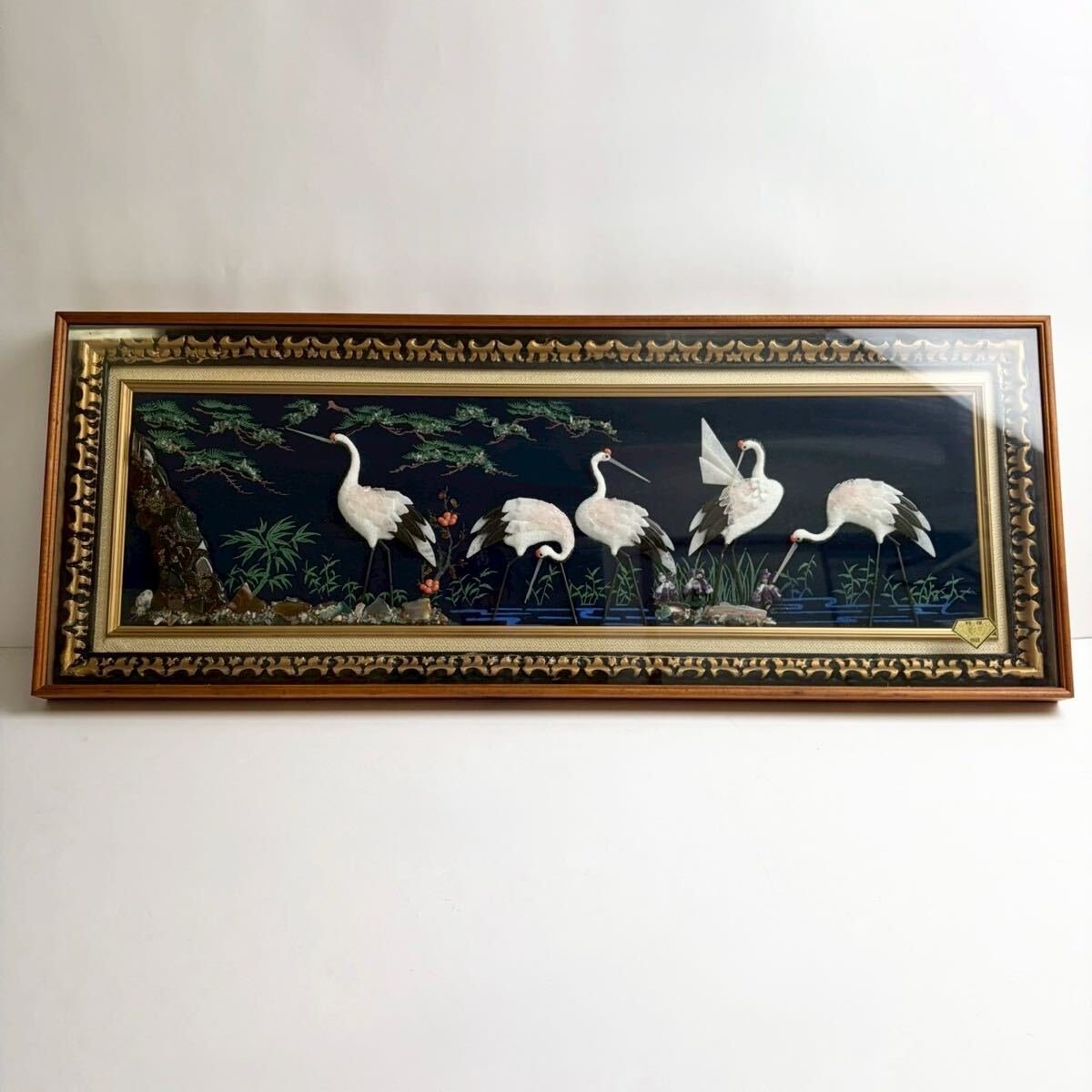 希少 名画 3D 立体 特撰 貴石画 鶴 つる 逸品 中古 宝石画 宝石 ヴィンテージ 骨董品 昭和レトロ アンティーク 美術品 群鶴 松