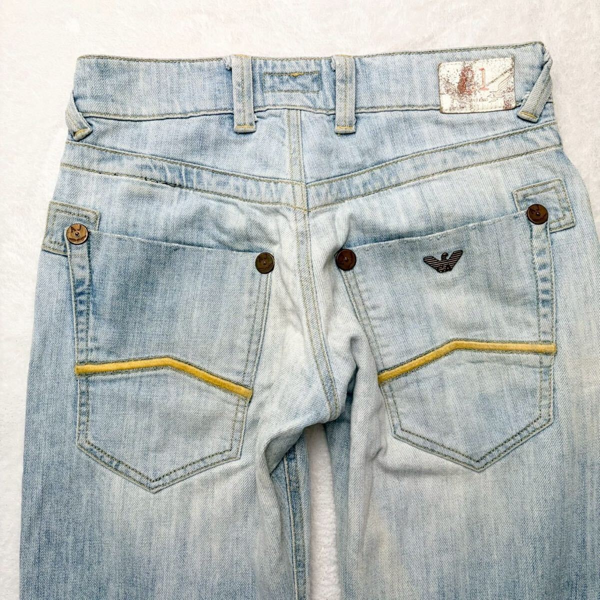 3596 アルマーニジーンズ ARMANI JEANS デニムパンツ ジーンズ ボトムス ダメージ加工 メンズ イーグルロゴプレート 29 Gパン インディゴ
