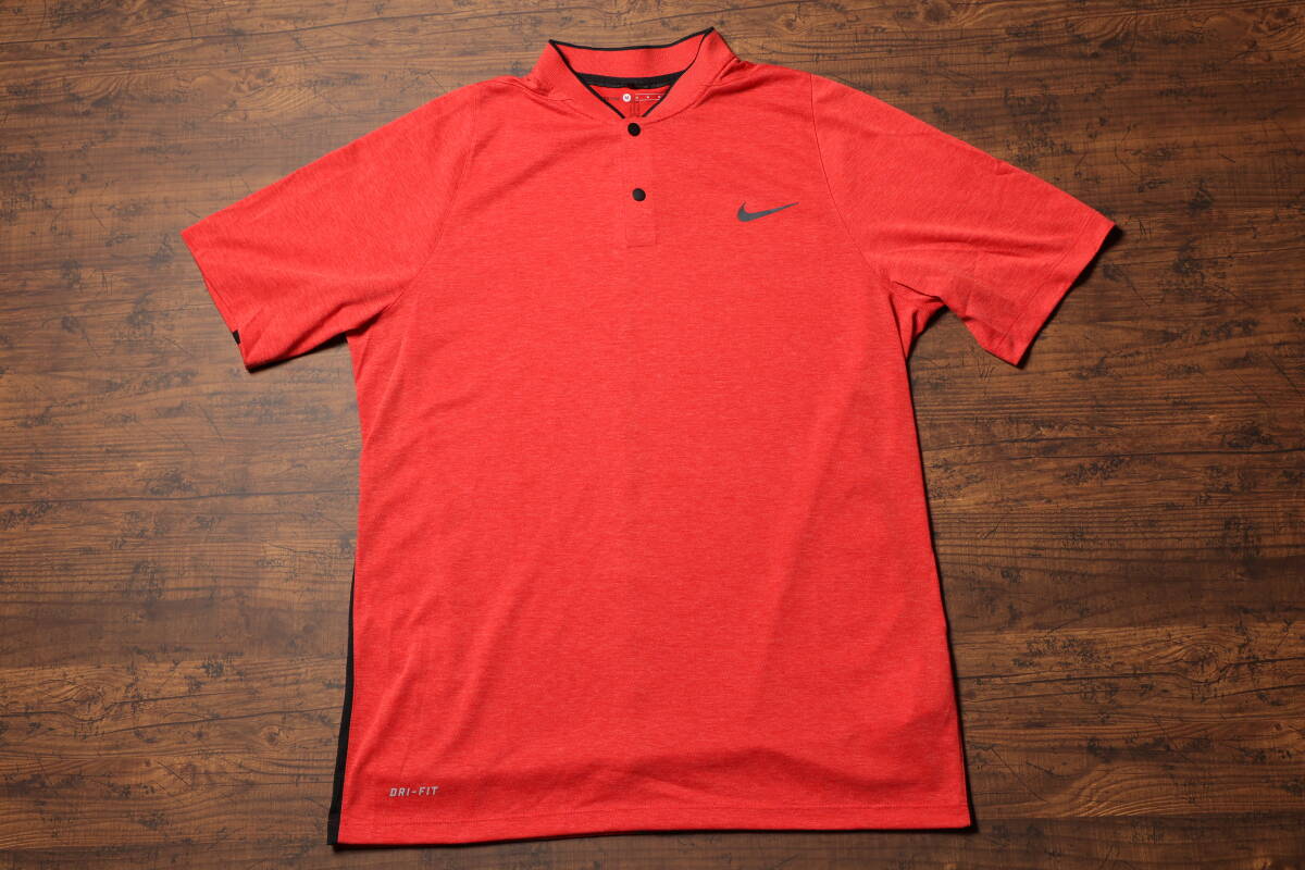 NIKE GOLF ナイキゴルフ　タイガーウッズ　襟なしポロシャツ　Mサイズ　古着　赤