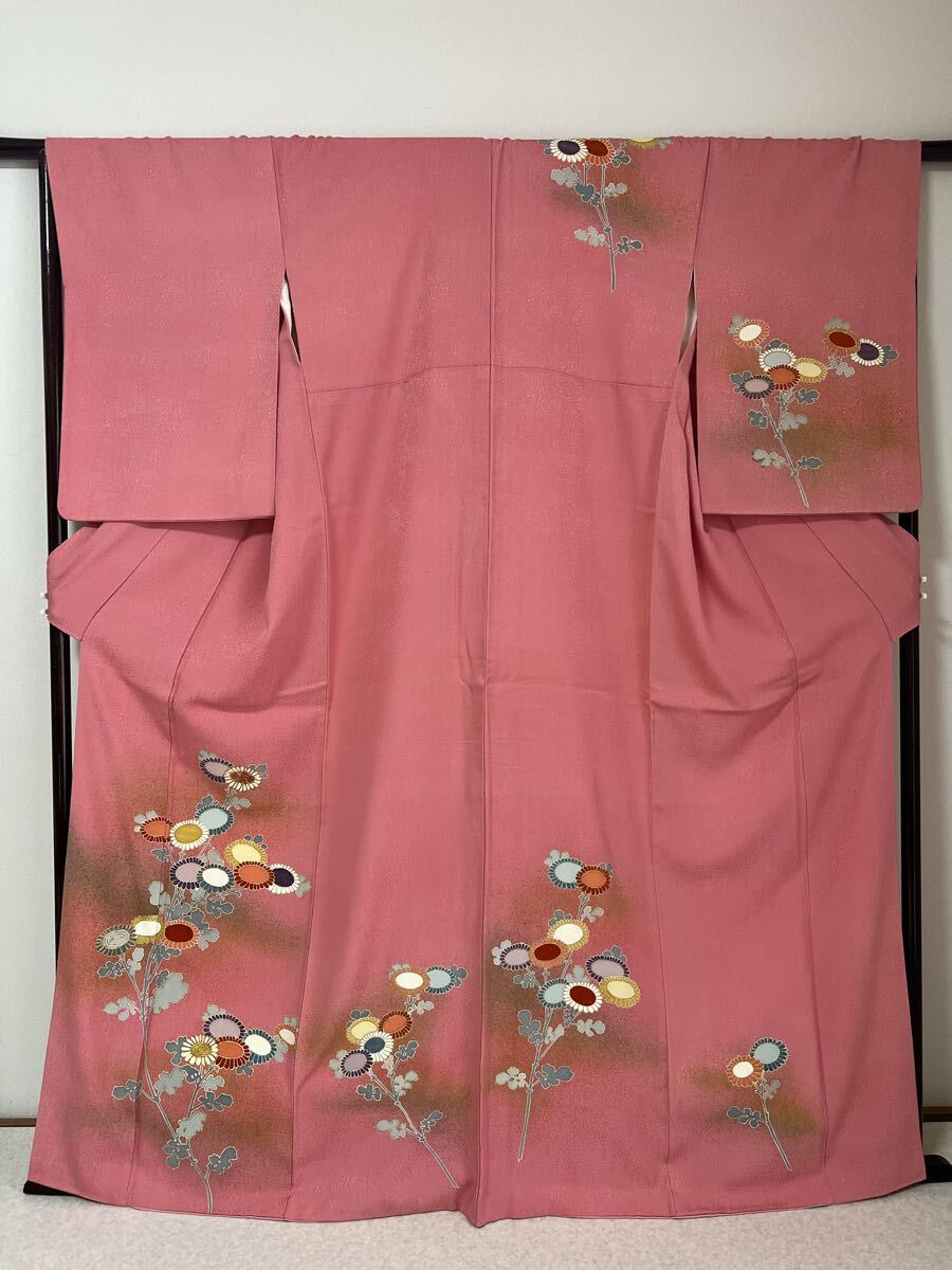 訪問着 金彩 付下げ 着物 着丈160.5cm 正絹 ピンク 美しい染め 花模様