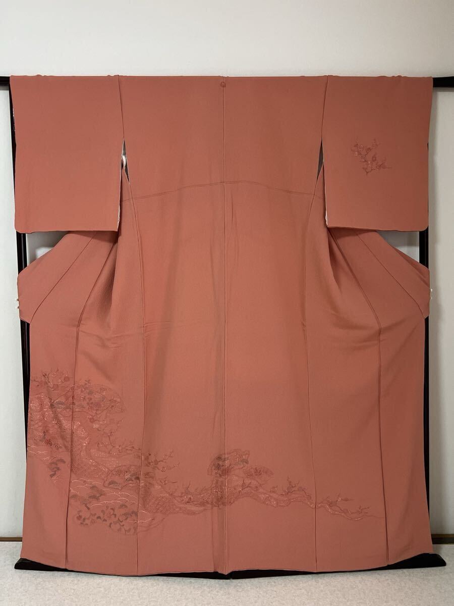 着物 訪問着 汕頭刺繍 正絹 極彩刺繍 一つ紋 絹100% 呉服 ちりめん