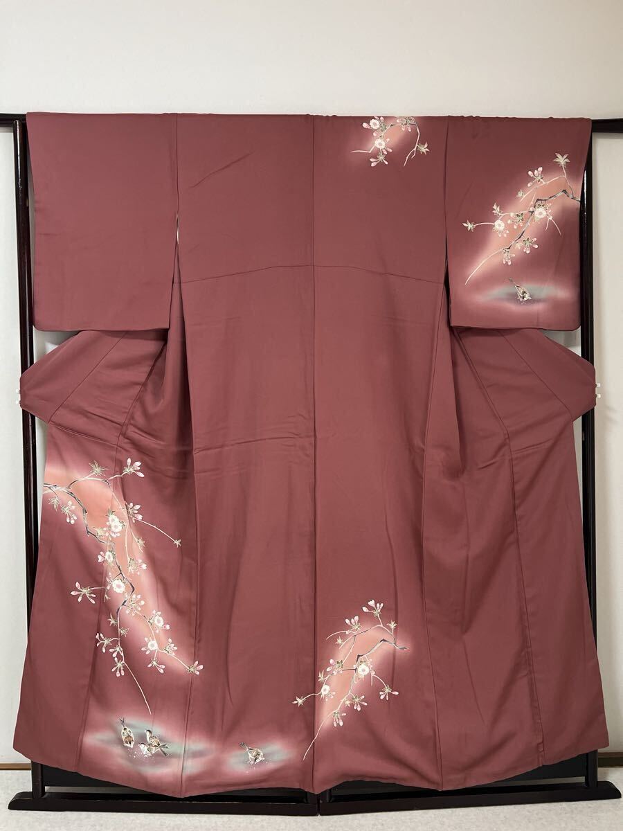 訪問着 付下げ 着物 暈し 桜 雀 正絹 きもの 呉服 和装