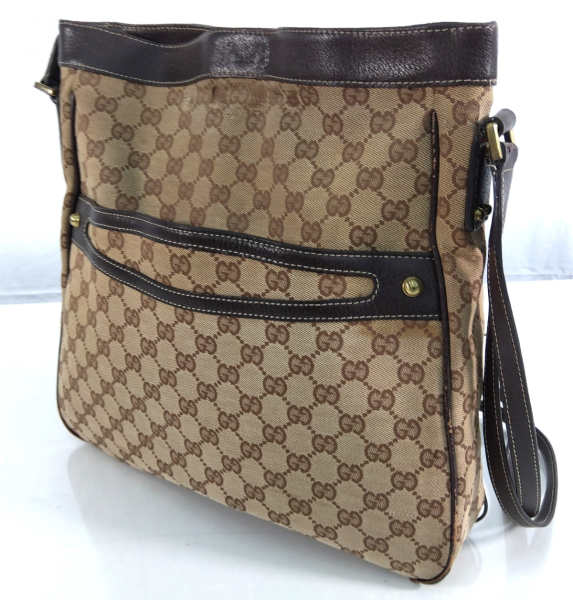 GUCCI 115522 グッチ GGキャンバス×レザー クロスボディ ショルダーバッグ ブラウン系_AGL_D0729-G00A