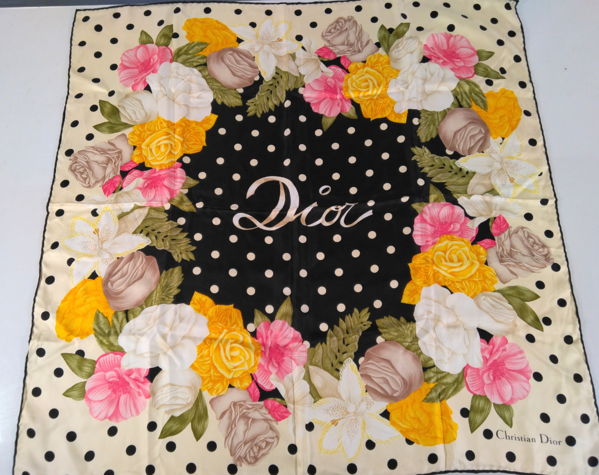 Christian Dior クリスチャン ディオール ドットローズ柄 スカーフ ファッション小物_AGB_D0728-G008