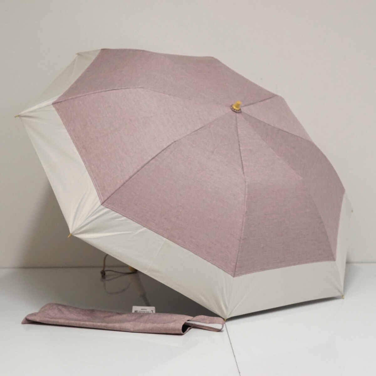 折りたたみ日傘 SOLSHADE ソルシェード USED品 晴雨兼用 遮光 UVカット 杢ローズ×アイボリー 50cm FA9891