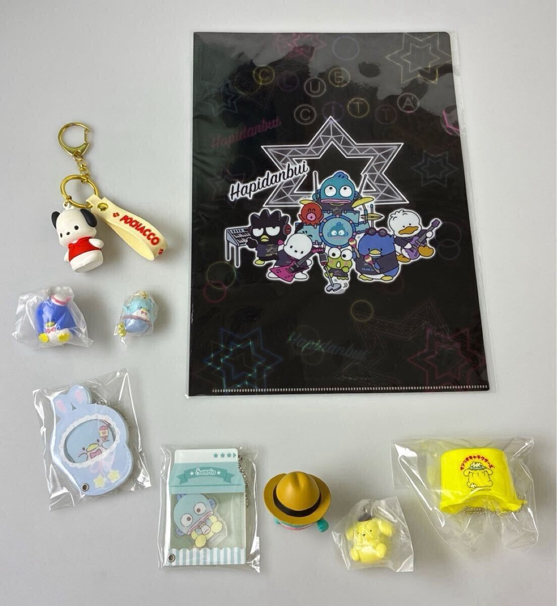 サンリオキャラクターズ まとめ売り 9点 ポチャッコ ハンギョドン ポムポムプリン タキシードサム キーホルダー マスコット クリアファイル
