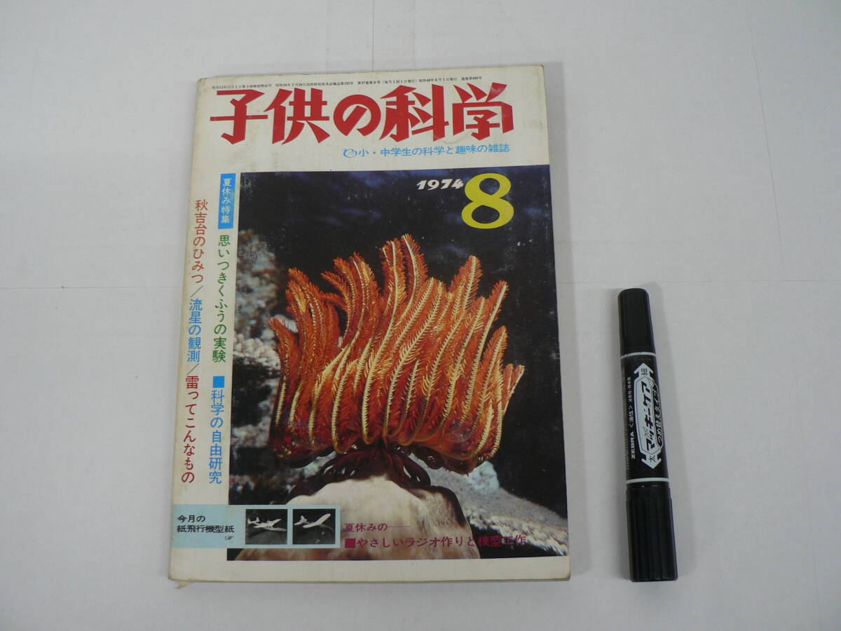付録共『子供の科学』1974年8月号 誠文堂新光社 / 二宮康明 紙飛行機型紙 / コウモリの生活 秋吉台のひみつ 他