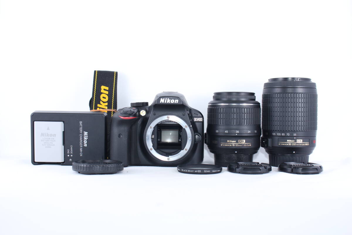 ★超極上★ニコン NIKON D3400 / AF-S NIKKOR 18-55mm F3.5-5.6 / AF-S NIKKOR 55-200mm F4-5.6 ★完動★#Z461