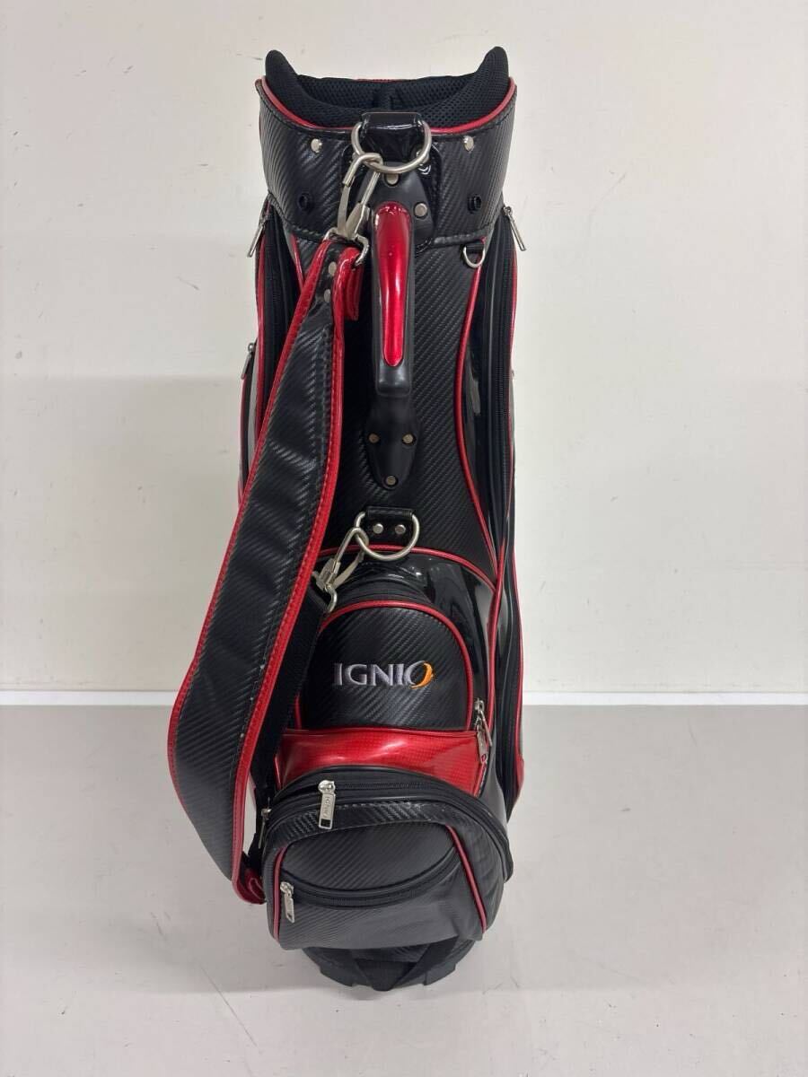 ★★送料無料【フードなし】IGNIO イグニオ キャディバッグ ゴルフバッグ 黒×赤 カーボン調 6分割