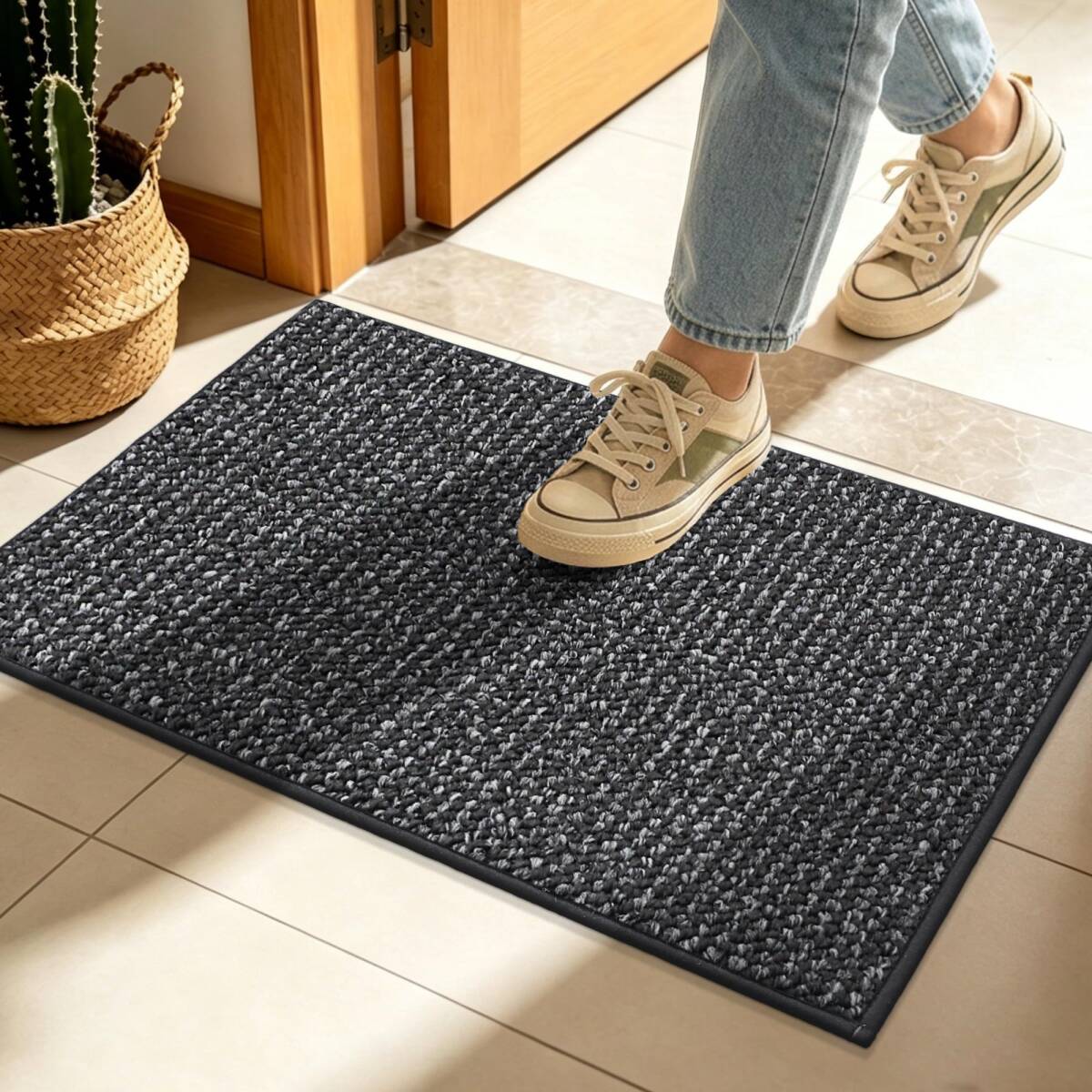 玄関マット 泥落とし 屋外 屋内 滑り止め 洗える ドアマット 業務用 家庭用 50x80cm 耐摩耗性 おしゃれ (ダーク em
