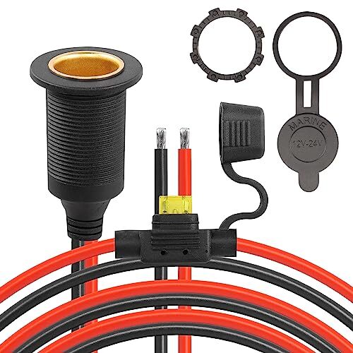 CERRXIAN 12V/24V固定スレッドシガーライターソケット延長ケーブル、20A 13AWG防水シガレット点火器メスソ em