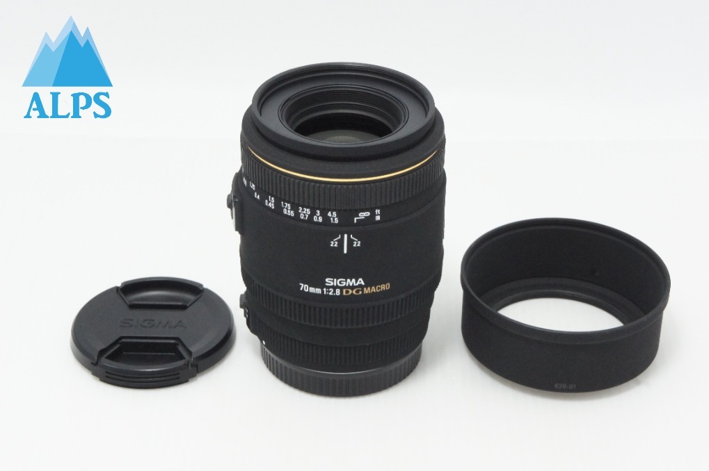 美品 SIGMA シグマ AF MACRO 70mm F2.8 EX DG Canon キヤノン EFマウント フード付 260618ai【アルプスカメラ】