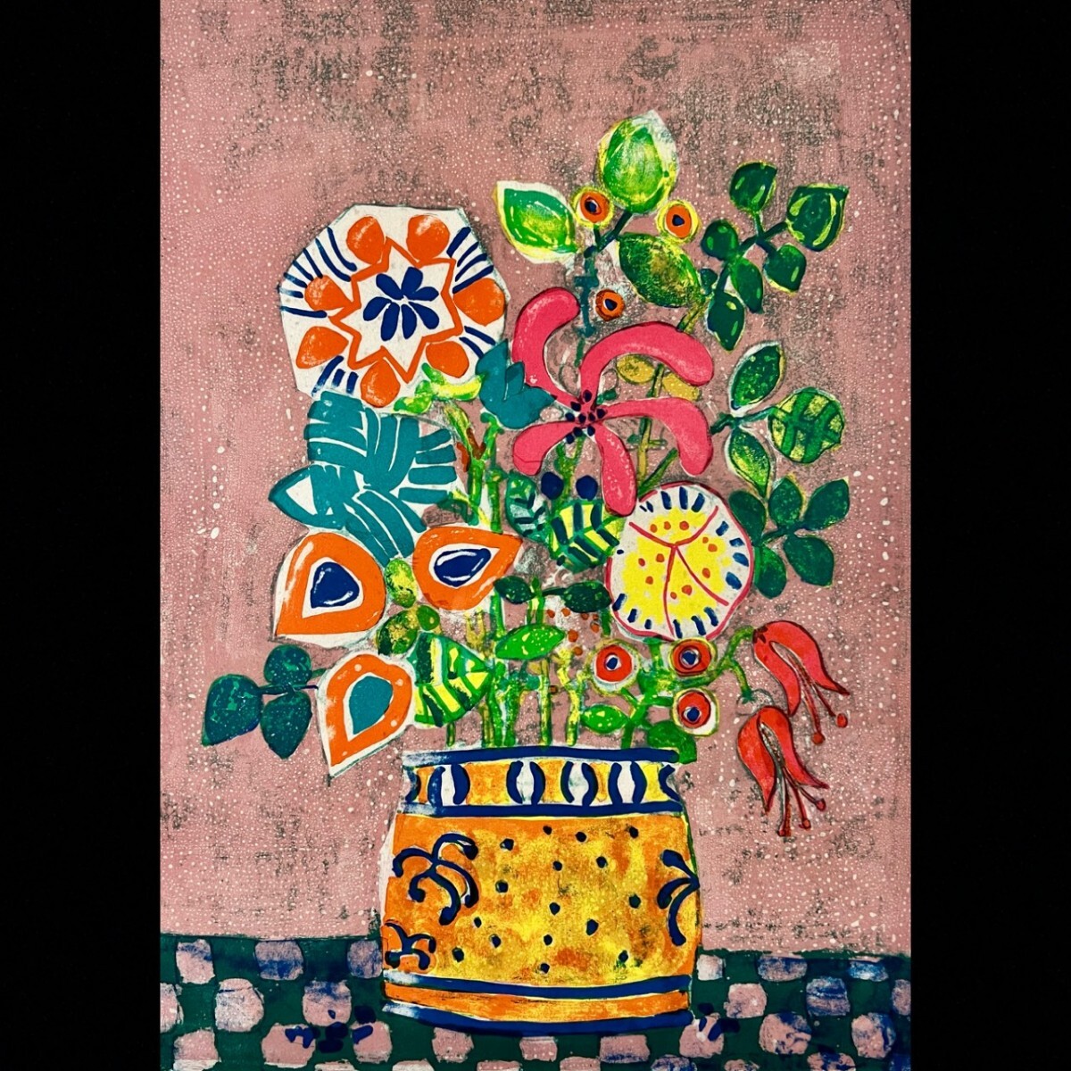 真作保証 ポール・アイズピリ「ピンク背景の花束」23/175 リトグラフ 直筆サイン 大型作品 額装[麌]
