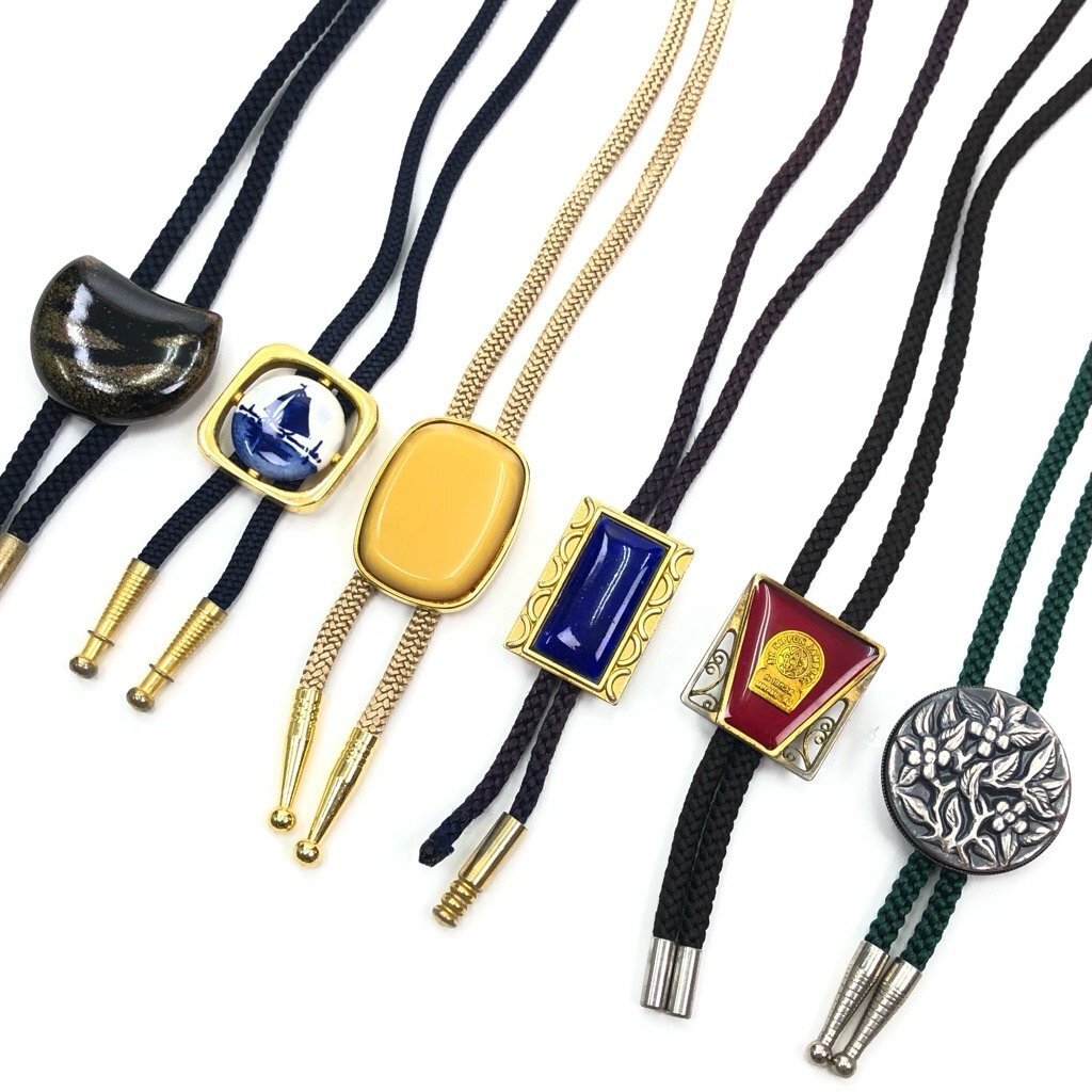 ループタイ ヴィンテージ コードタイ おまとめ 6点セット カラーストーン 陶器 紐ネクタイ メンズアクセサリー 1000円スタート 最落無
