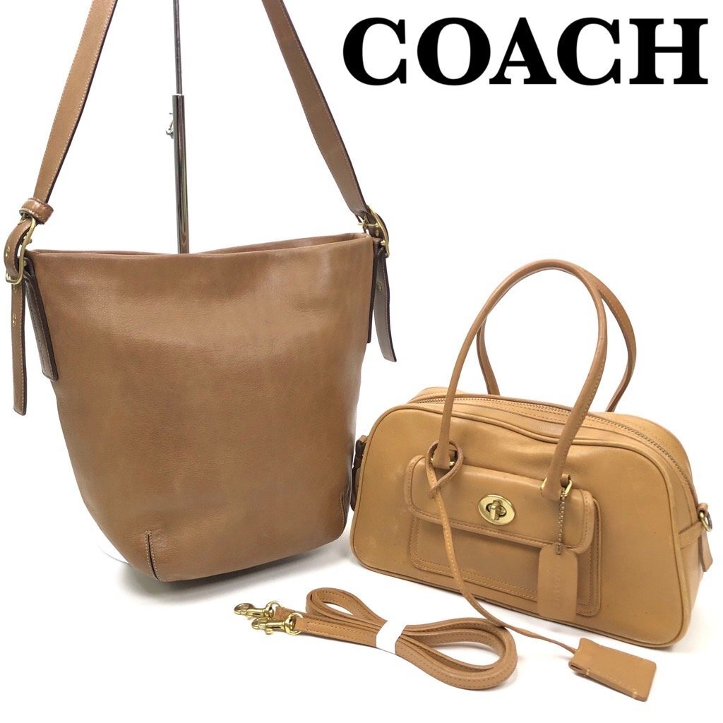 COACH コーチ ショルダーバッグ 2WAY 2点セット オールドコーチ ハンドバッグ レザー ブラウン/茶 ミニボストン 斜め掛けショルダー 最落無