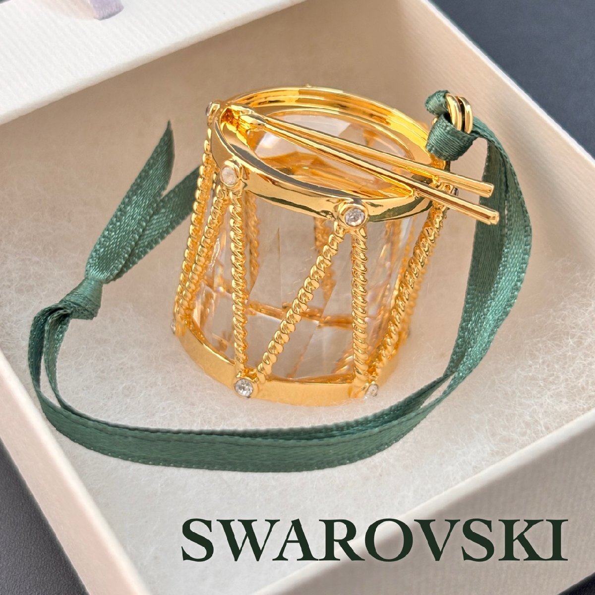 美品 SWAROVSKI スワロフスキー ドラム オーナメント 235894 太鼓 楽器 ゴールド クリスタル 付属品なし 2002年廃盤品 1000円スタート